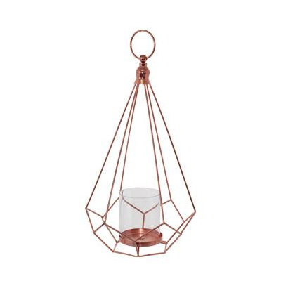 Rose Gold Geometric Lantern with Glass Dome - <p style='text-align: center;'>R 35</p>