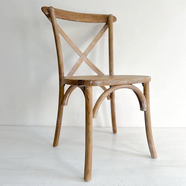 Cross Back Wooden Chair - Natural Brown
