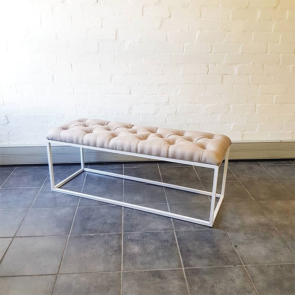 Modern Industrial Ottoman Bench - Bone