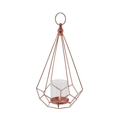 Rose Gold Geometric Lantern with Glass Dome