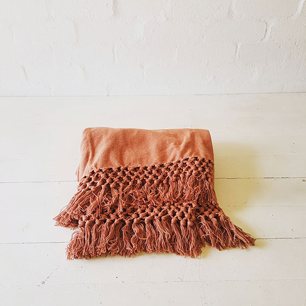 Tassel Macrame Throw  - Terracotta 
