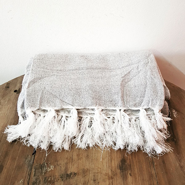 Cotton Tassel Throw - Grey/White 